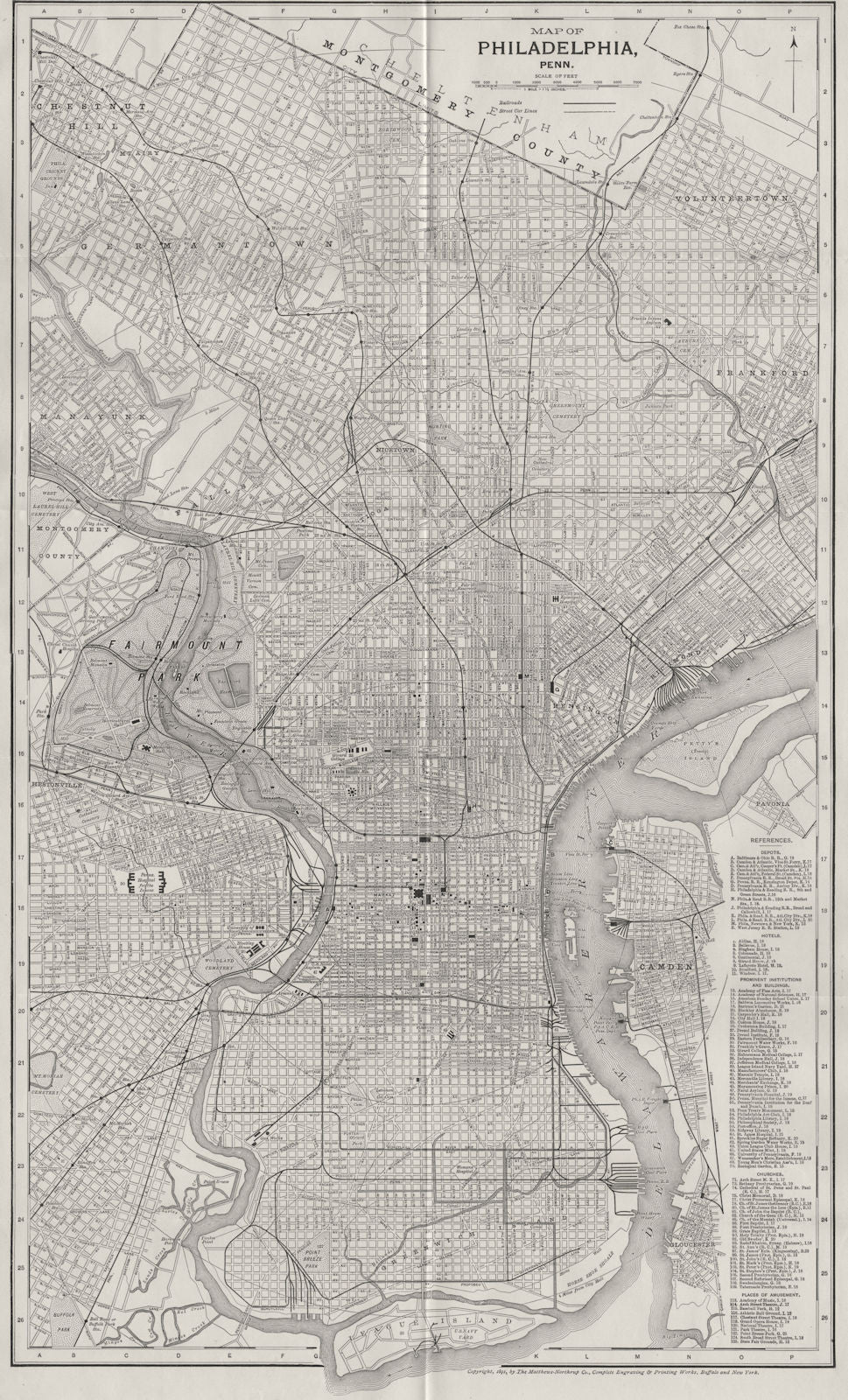 PHILADELPHIA, PENNSYLVANIA. City Town map plan 1893 old antique chart