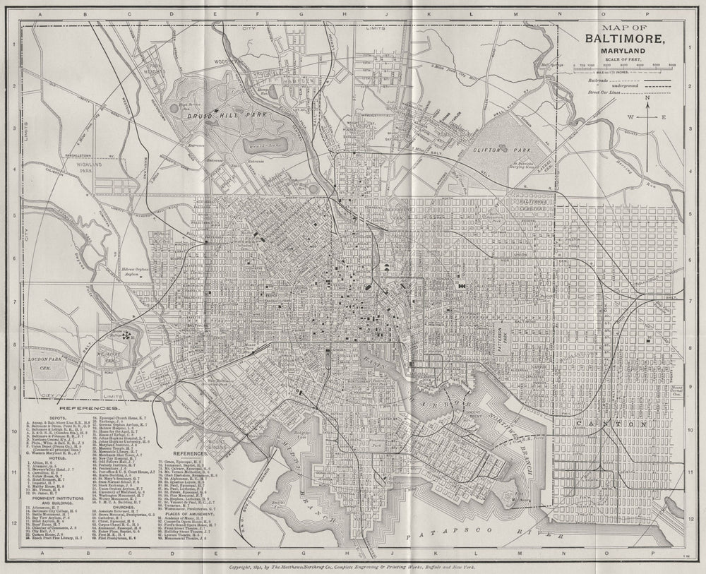 BALTIMORE, MARYLAND. Antique City Town map plan 1893 old chart