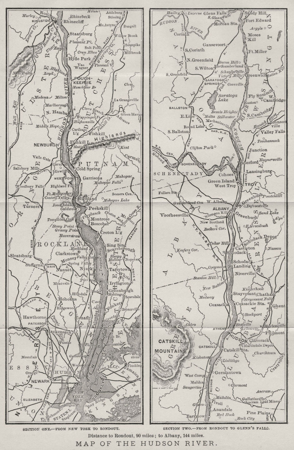 NEW YORK STATE. Antique Map Hudson river 1893 old plan chart
