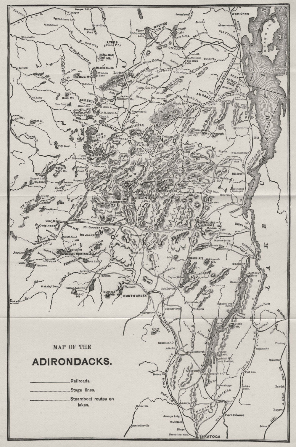 ADIRONDACKS. Antique map. Upstate New York 1893 old plan chart