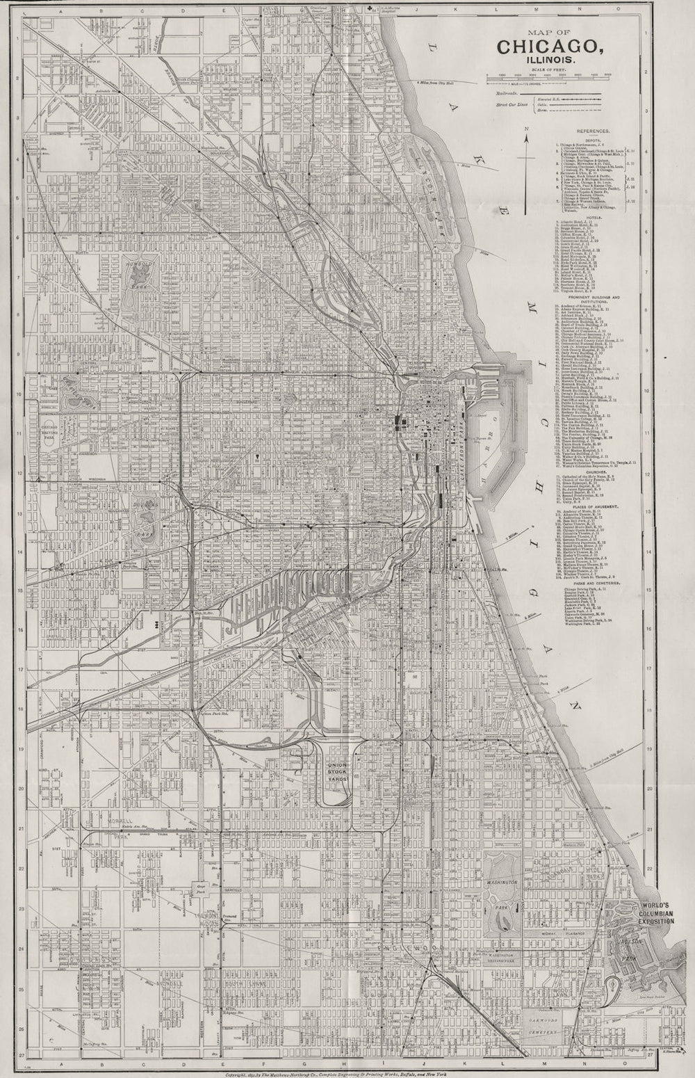 CHICAGO, ILLINOIS. Antique City Town map plan 1893 old chart