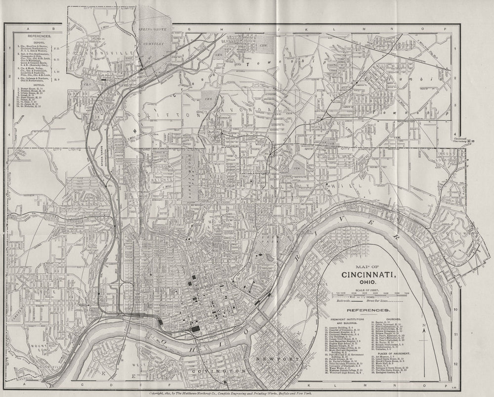 CINCINNATI, OHIO. Antique City Town map plan 1893 old chart