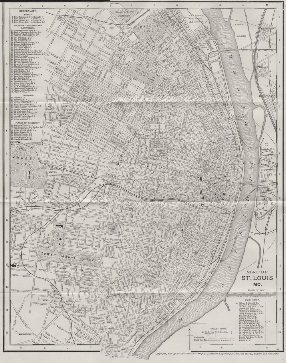 ST LOUIS, MISSOURI. Antique City Town map plan 1893 old chart