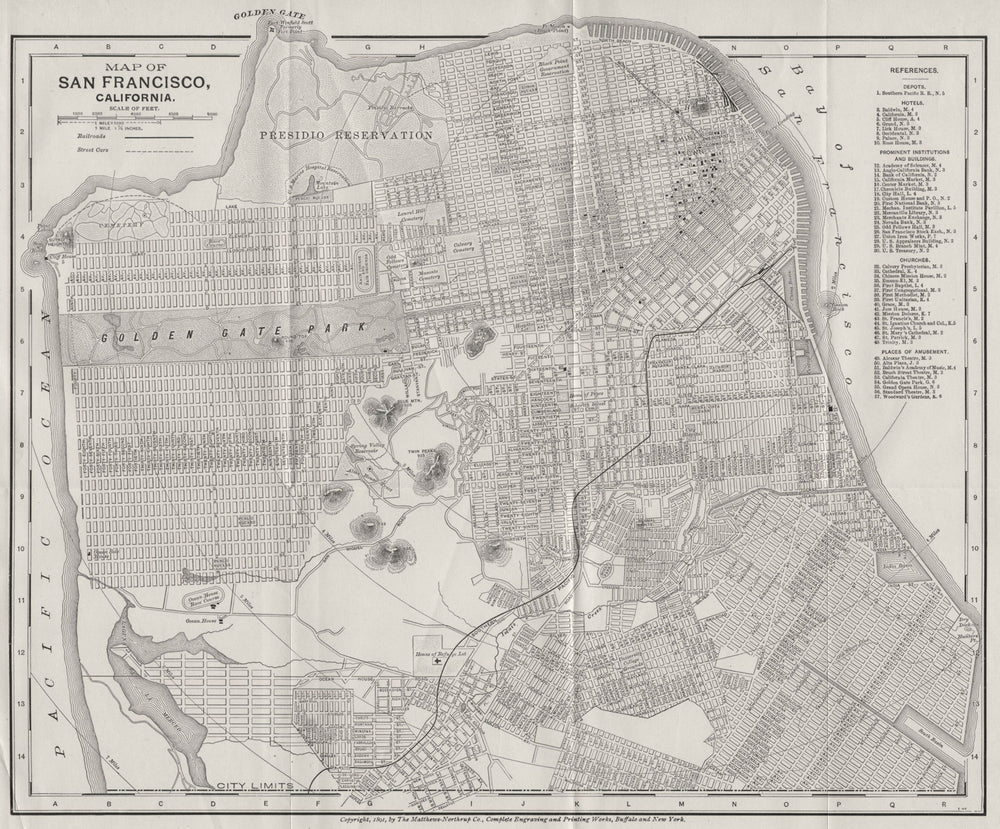 SAN FRANCISCO, CALIFORNIA. City town map plan 1893 old antique chart