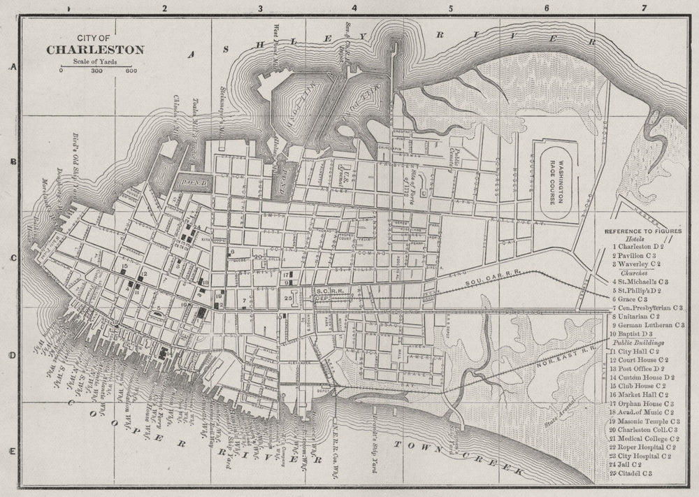 CHARLESTON, SOUTH CAROLINA. City town map plan 1893 old antique chart