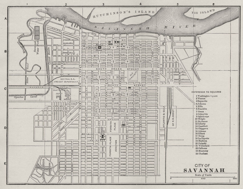 SAVANNAH, GEORGIA. Antique City town map plan 1893 old chart