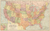 USA. Political & commercial map of the United States 1893 old antique