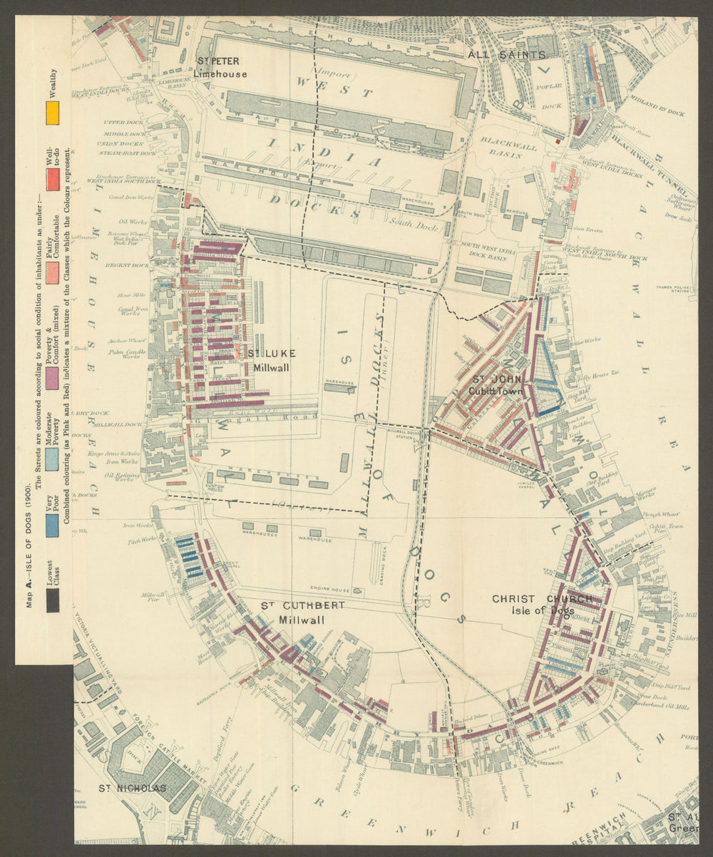 ISLE OF DOGS Booth poverty map Canary Wharf West India Docks Milwall 1902