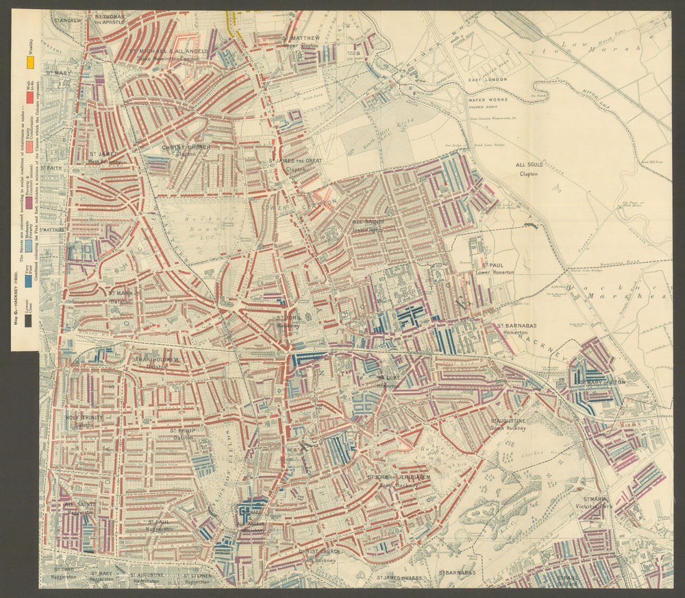 HACKNEY Charles Booth poverty map Clapton Dalston Homerton London Fields 1902
