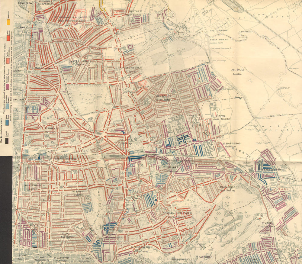 HACKNEY Charles Booth poverty map Clapton Dalston Homerton London Fields 1902