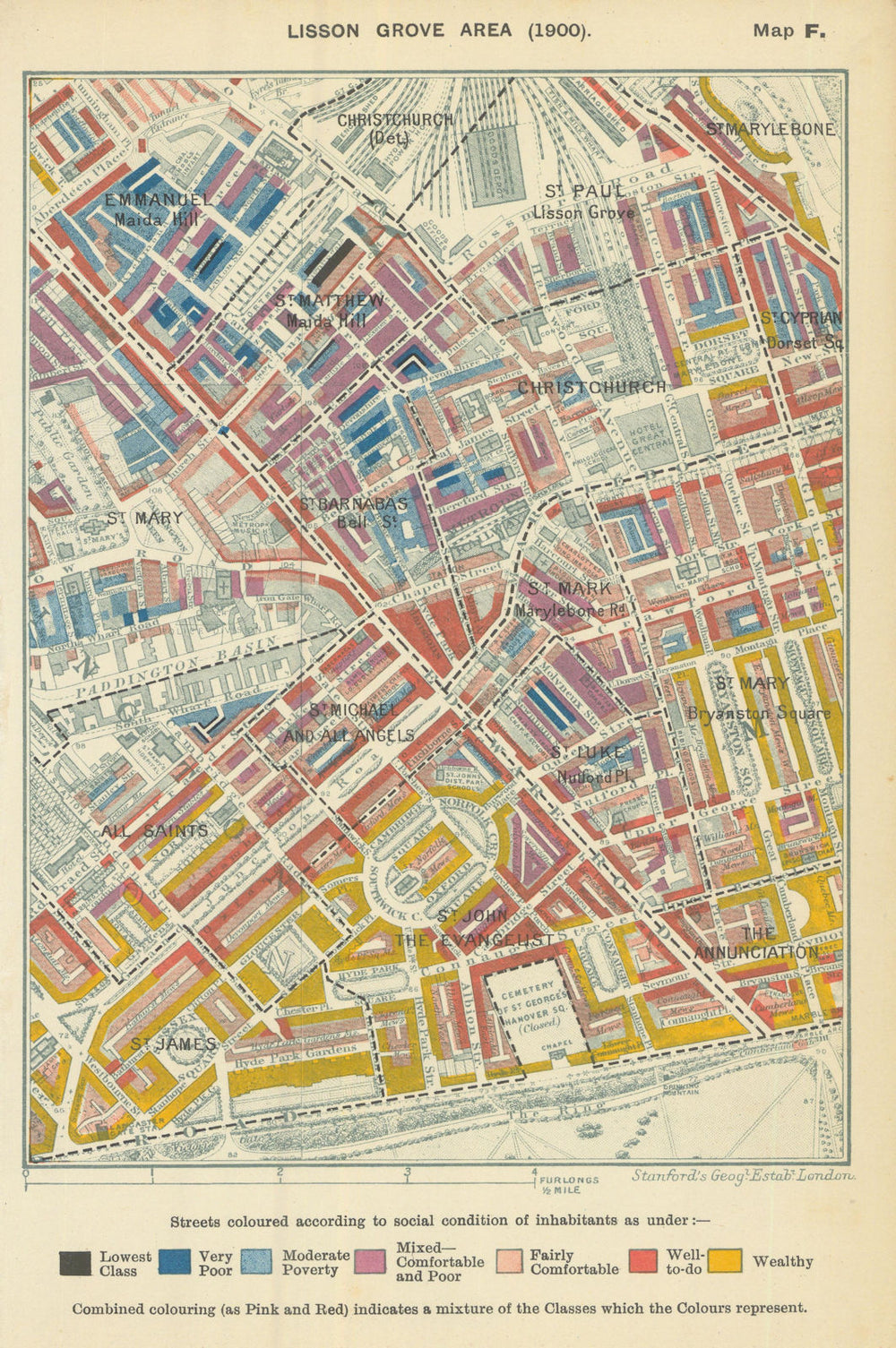 BAYSWATER WEST MARYLEBONE Booth poverty map Lisson Grove Paddington 1902