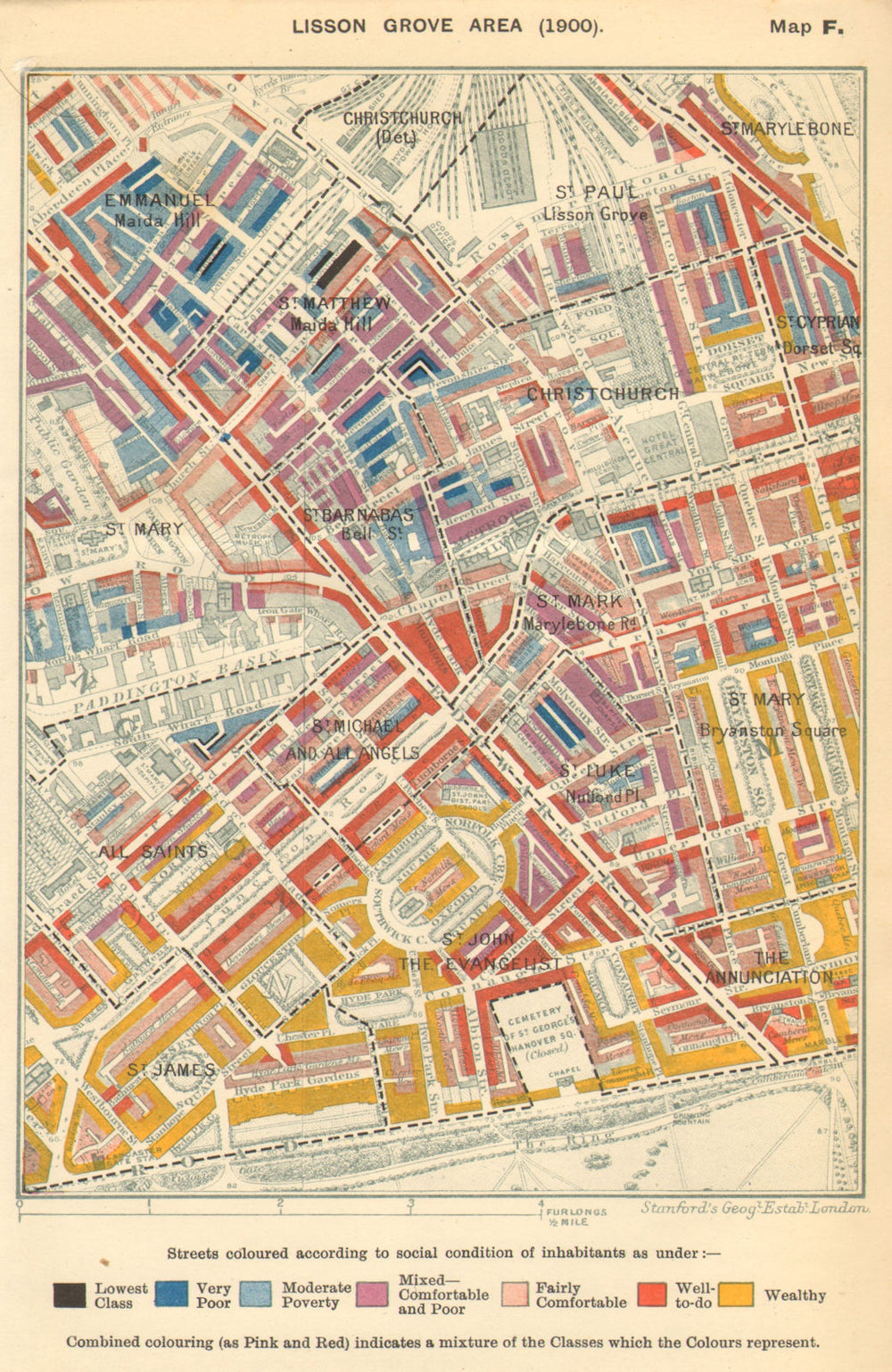BAYSWATER WEST MARYLEBONE Booth poverty map Lisson Grove Paddington 1902
