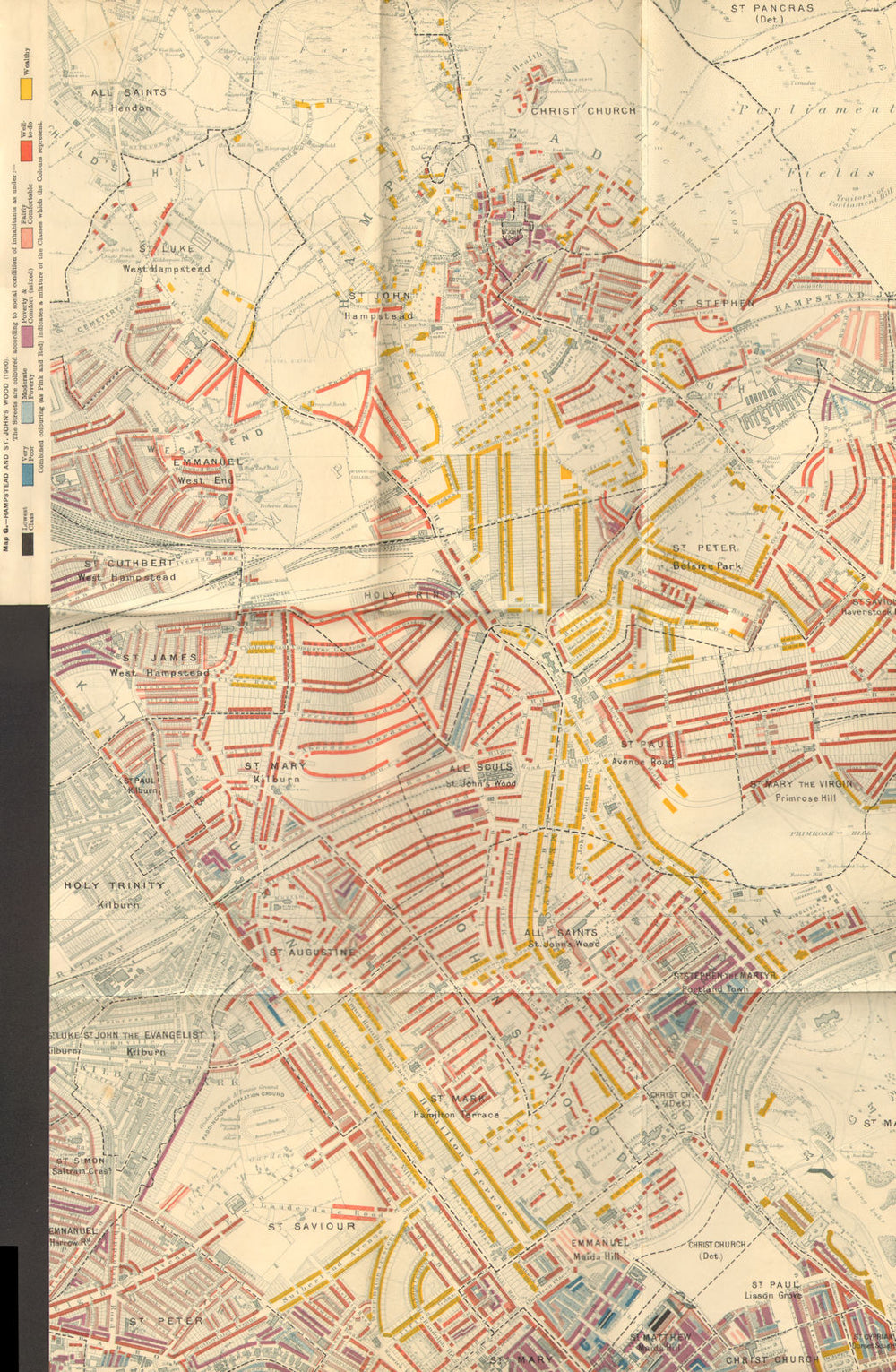 BOOTH POVERTY MAP St John's Wood Hampstead Maida Vale Belsize Park Swiss C 1902