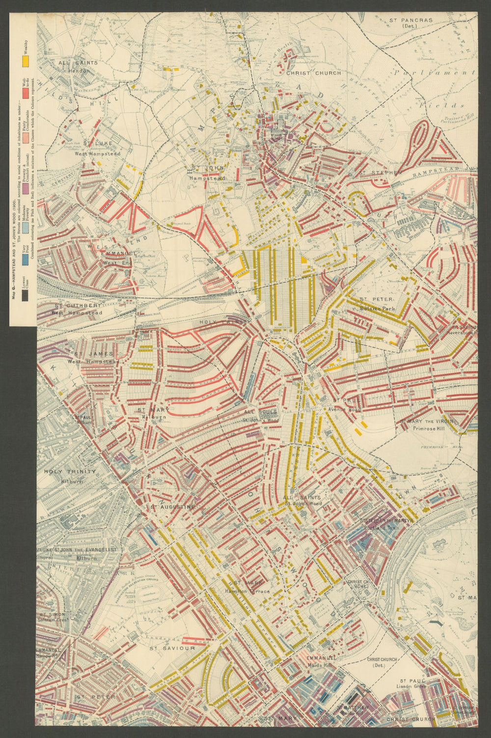BOOTH POVERTY MAP St John's Wood Hampstead Maida Vale Belsize Park Swiss C 1902
