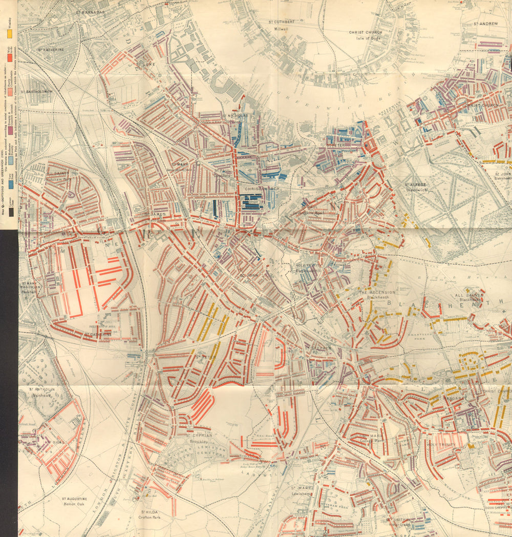 GREENWICH Charles Booth poverty map Blackheath Lewisham New Cross Deptford 1902