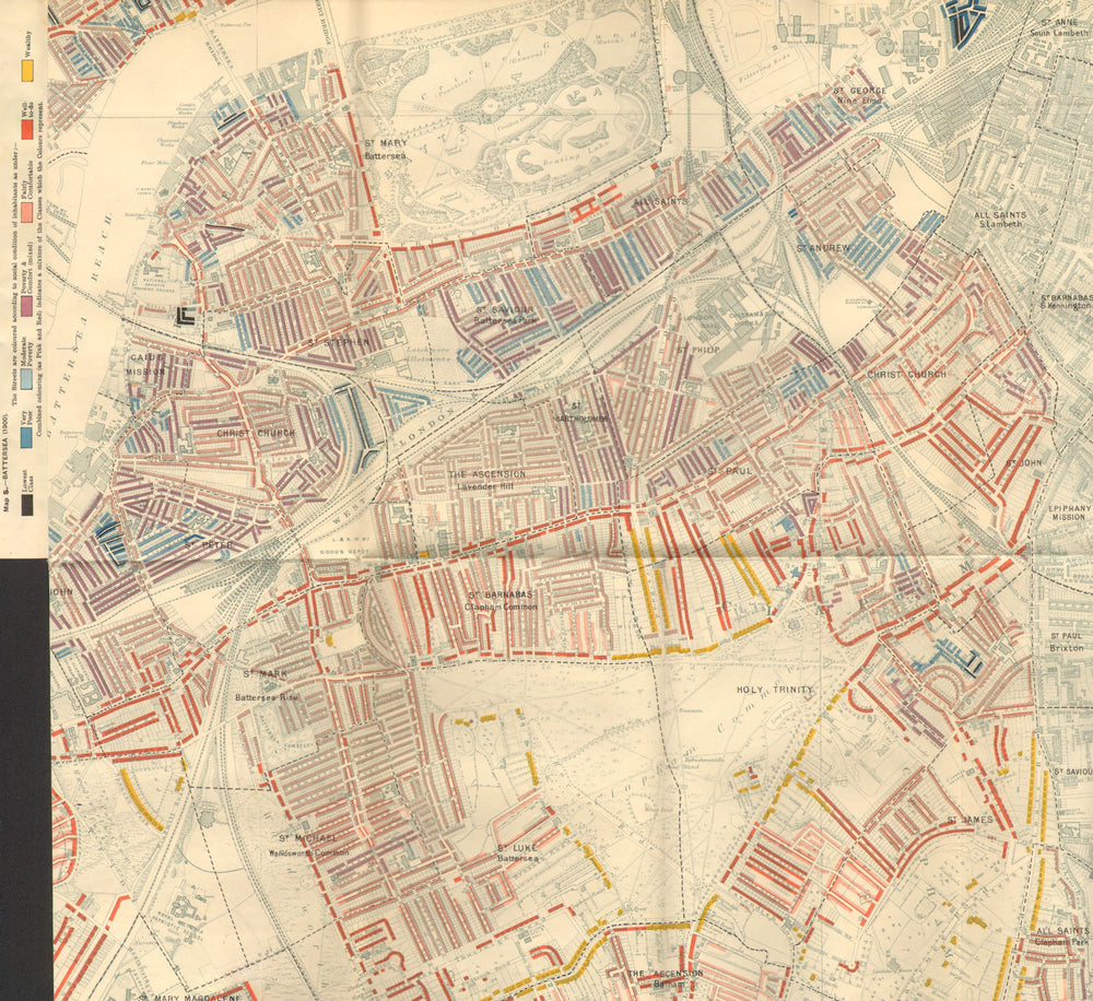 CLAPHAM BATTERSEA Charles Booth poverty map Balham Lavender Hill B'sea Rise 1902