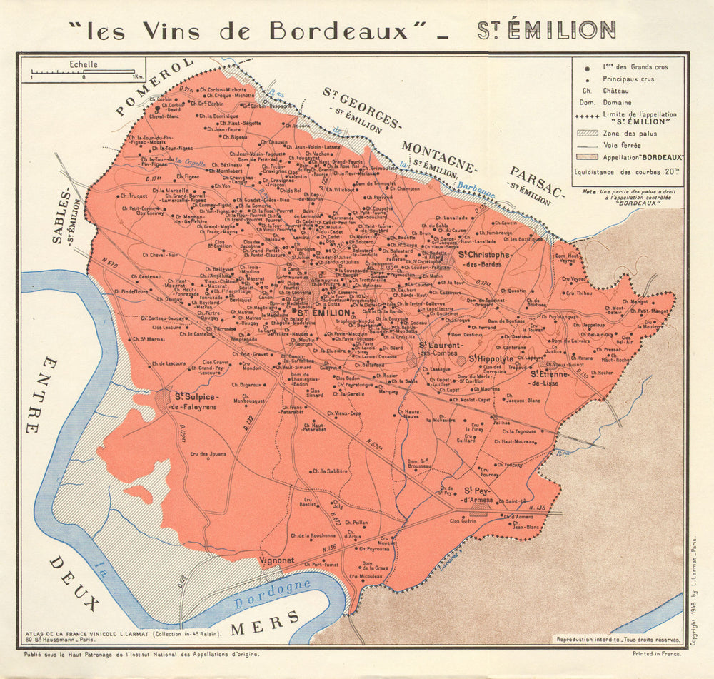 BORDEAUX WINE. Les Vins de Bordeaux - St Émilion. St Emilion. Larmat 1949 map