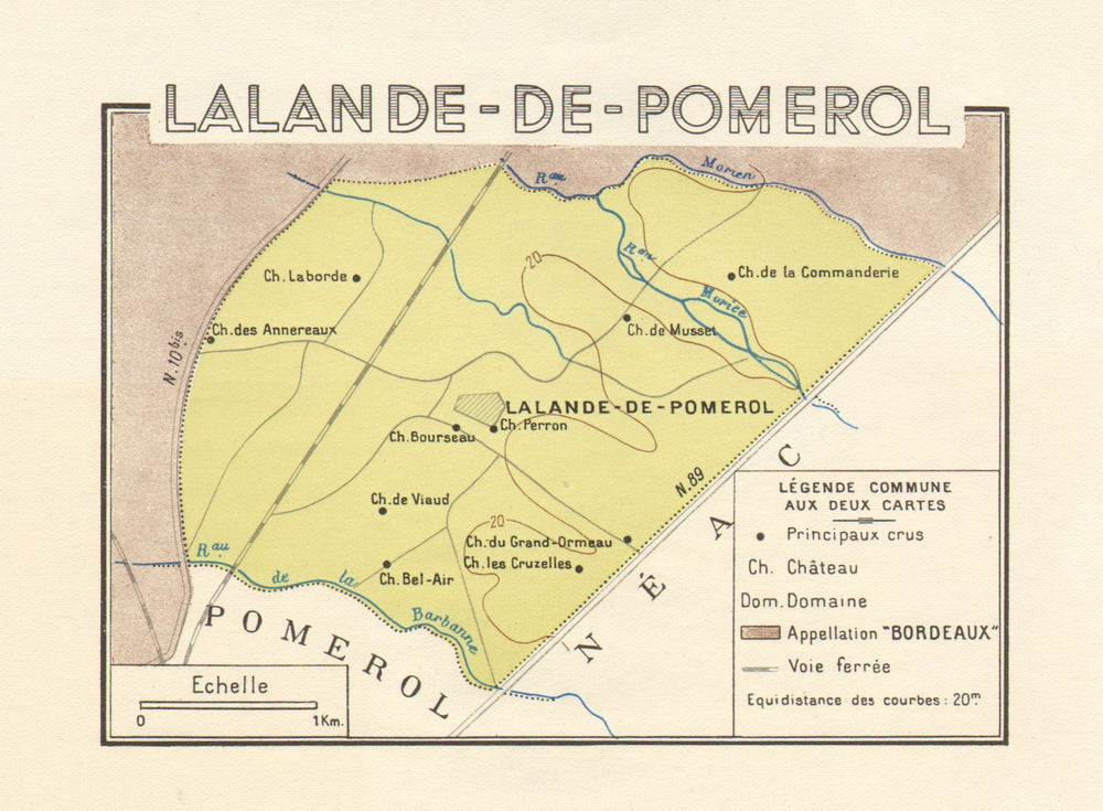 BORDEAUX WINE. Les Vins de Bordeaux - Lalande-de-Pomerol. Larmat 1949 old map