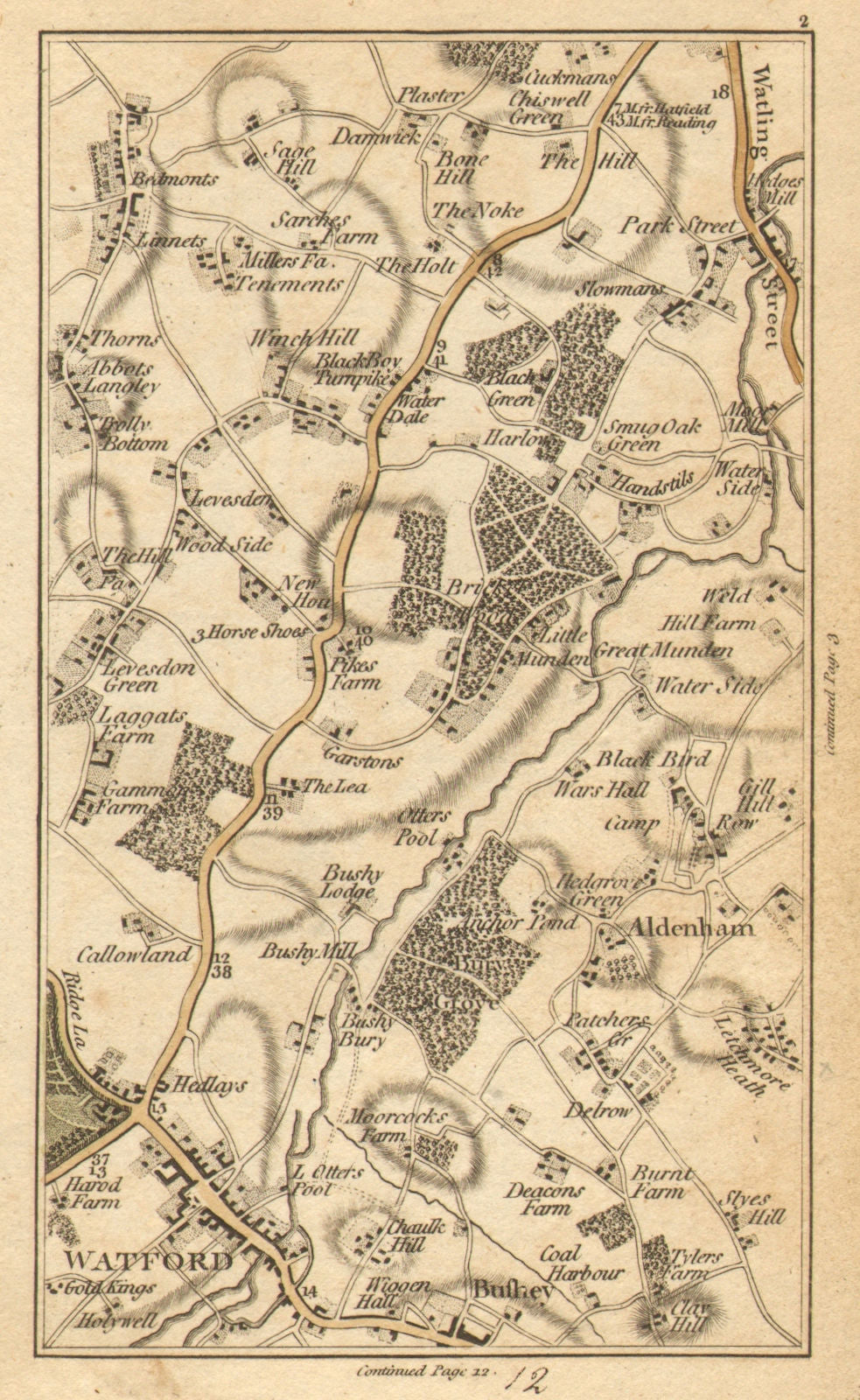 WATFORD. Aldenham,Bricket Wood,Chiswell Green,Bushey,Abbots Langley 1786 map