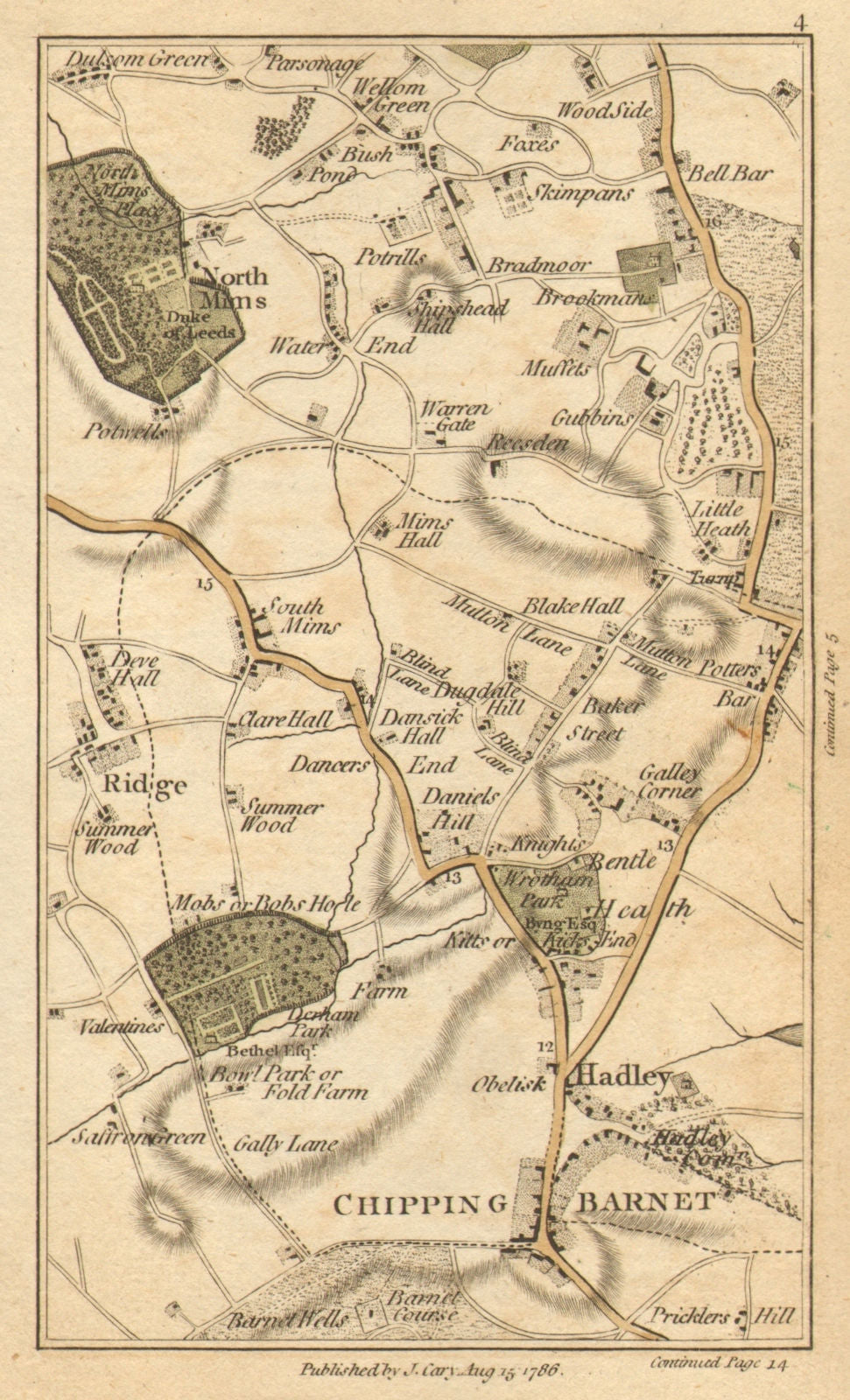 POTTERS BAR. Barnet,Welham Green,Monken Hadley,Borehamwood,N/S Mimms 1786 map