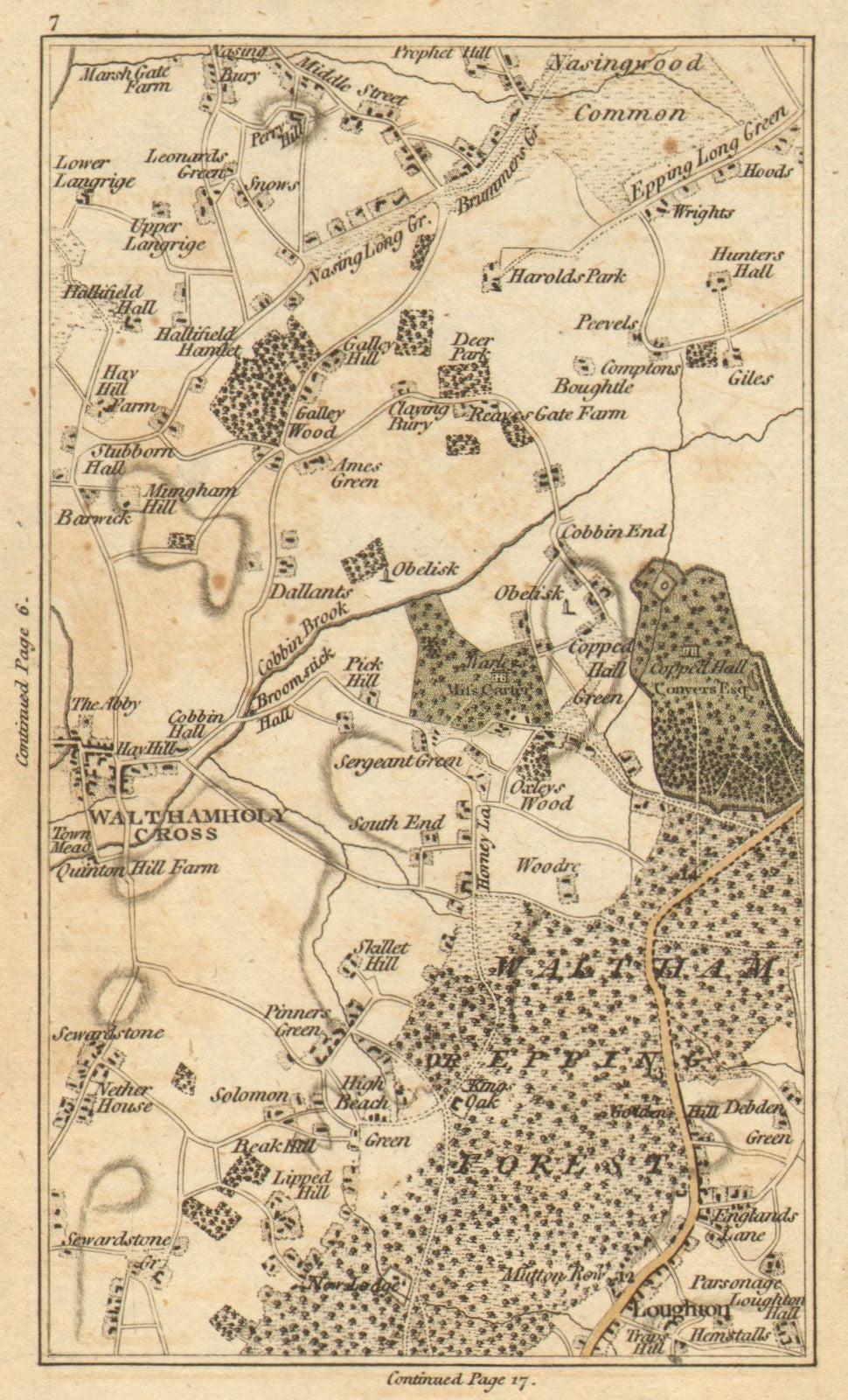 WALTHAM ABBEY. Loughton,Lower Nazeing,Sewardstone,High Beach,Wood Grn 1786 map