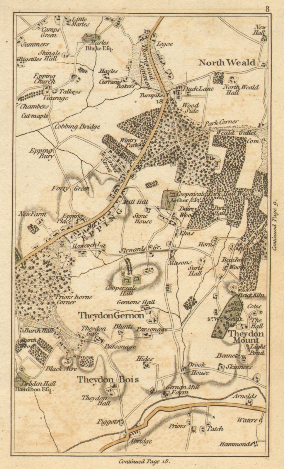 EPPING.North Weald Bassett,Loughton,Theydon Bois/Garnon/Mount,Abridge 1786 map