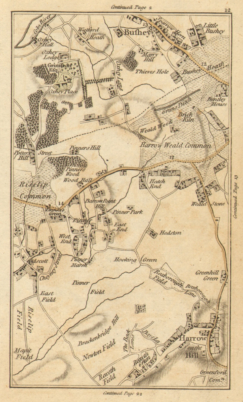 HARROW. Bushey,Pinner,Harrow on the Hill,Oxhey,Wealdstone,Hatch End 1786 map
