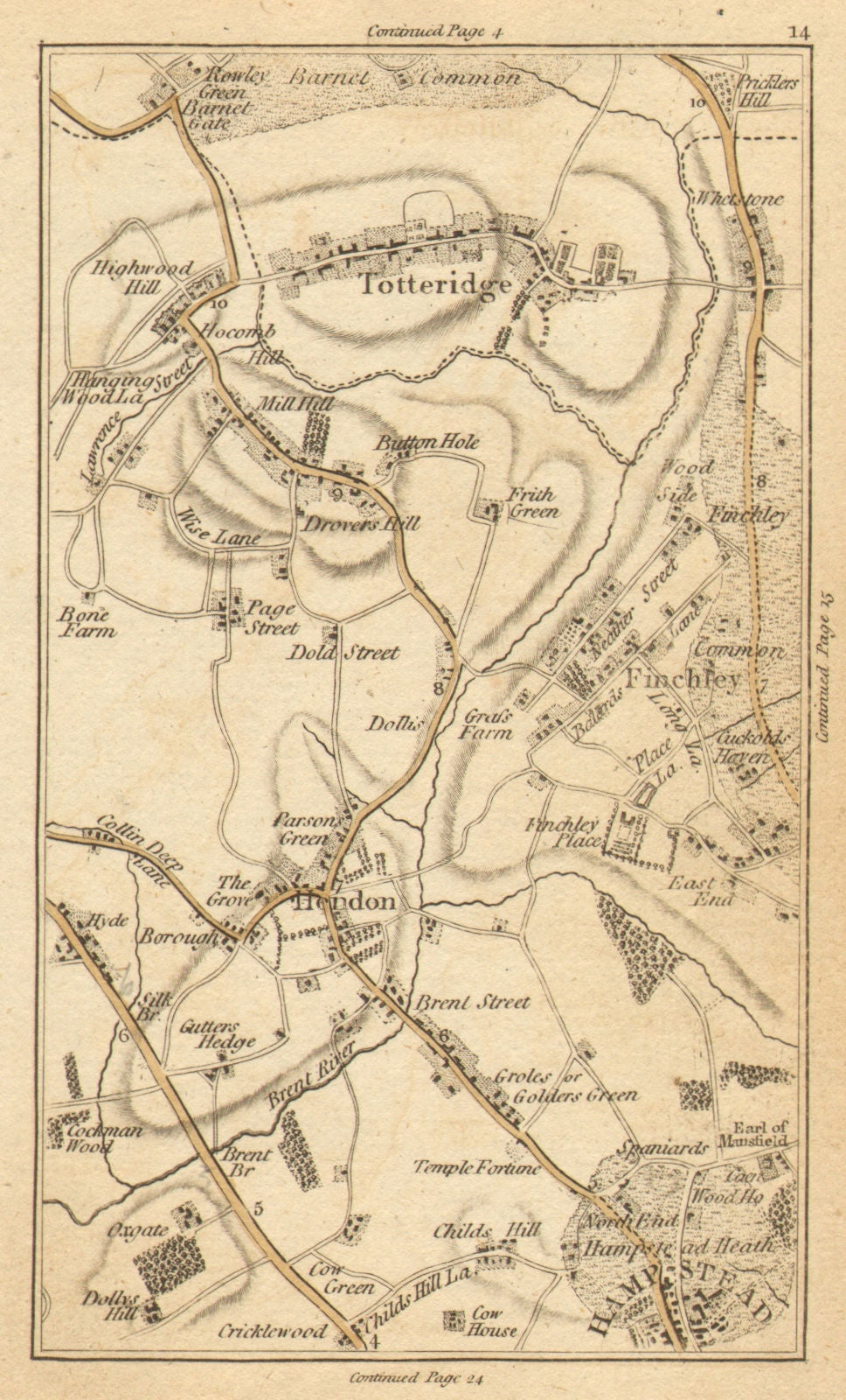 HENDON.Totteridge,Finchley,Hampstead,Cricklewood,Golders Green,Barnet 1786 map