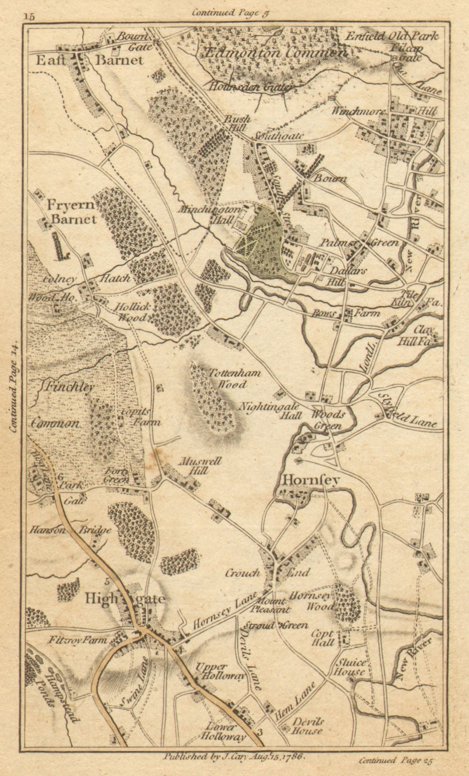 HIGHGATE. East/Friern Barnet,Hornsey,Edmonton,Southgate,Wood Green 1786 map
