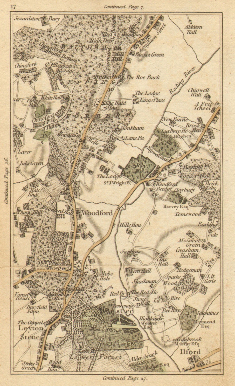 WOODFORD. Loughton,Chigwell,Chingford,Leytonstone,Wanstead,Ilford 1786 old map