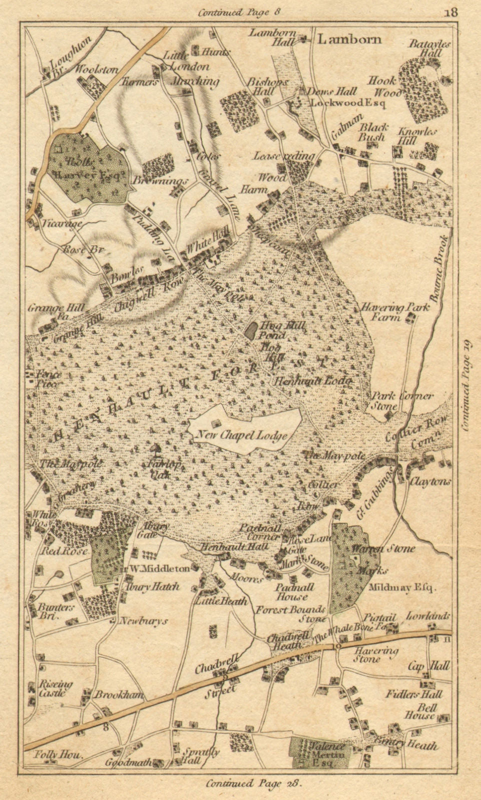 ILFORD. Chigwell Row, Hainault, Chadwell Heath, Romford, Loughton 1786 old map