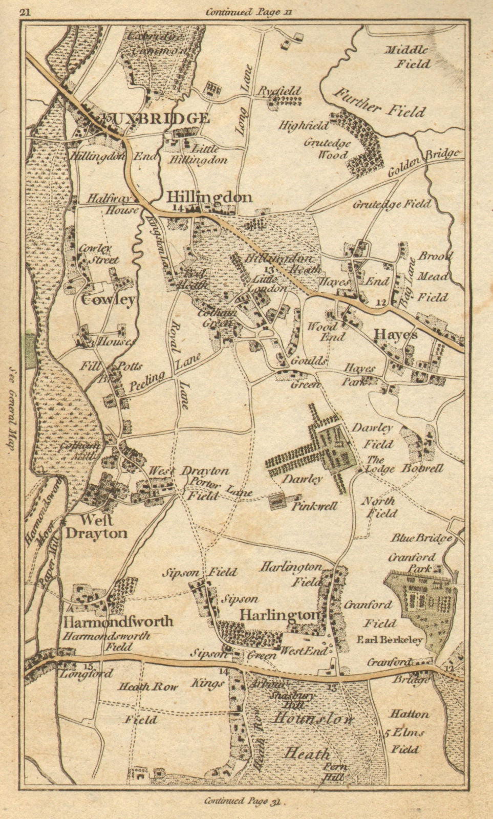 UXBRIDGE. Hillingdon,Hayes,West Drayton,Yiewsley,Ickenham,Heathrow 1786 map
