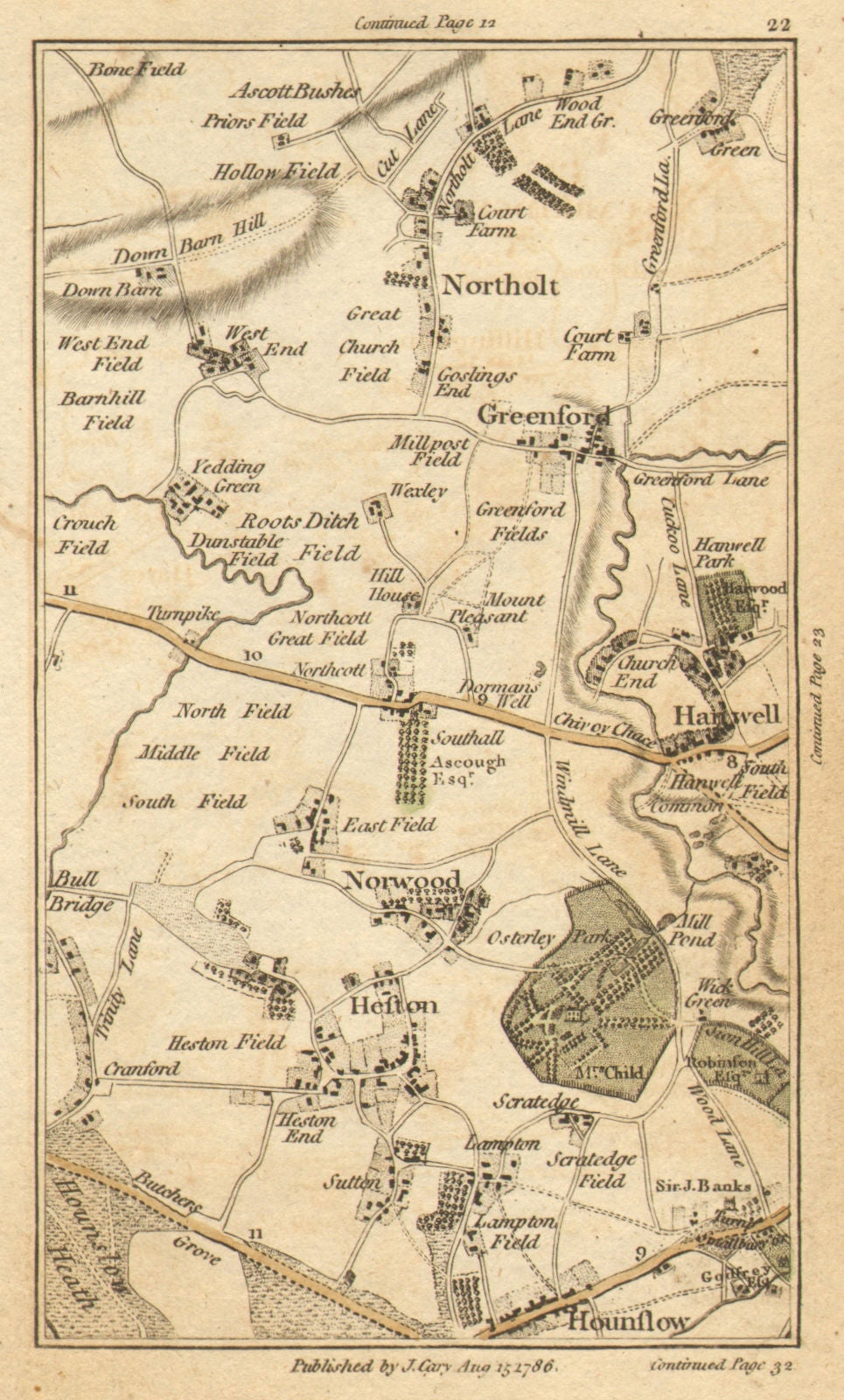 GREENFORD. Hounslow, Northolt, Hanwell, Southall, Heston, Osterley 1786 map