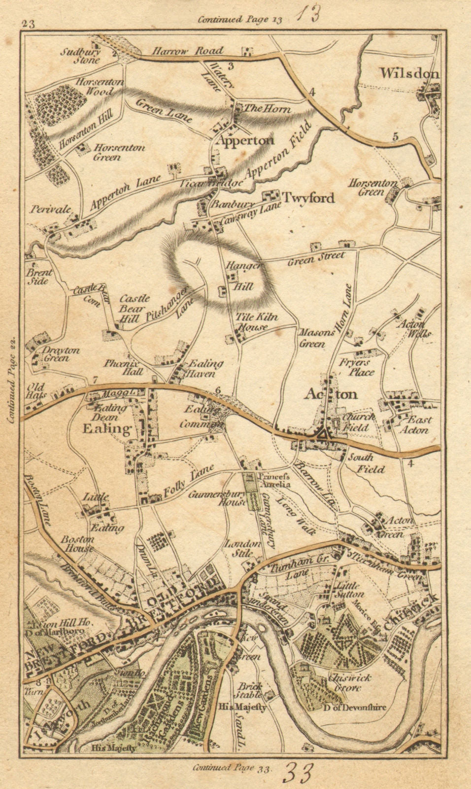 EALING. Brentford, Chiswick, Acton, Kew, Willesden, Wembley, Brent 1786 map