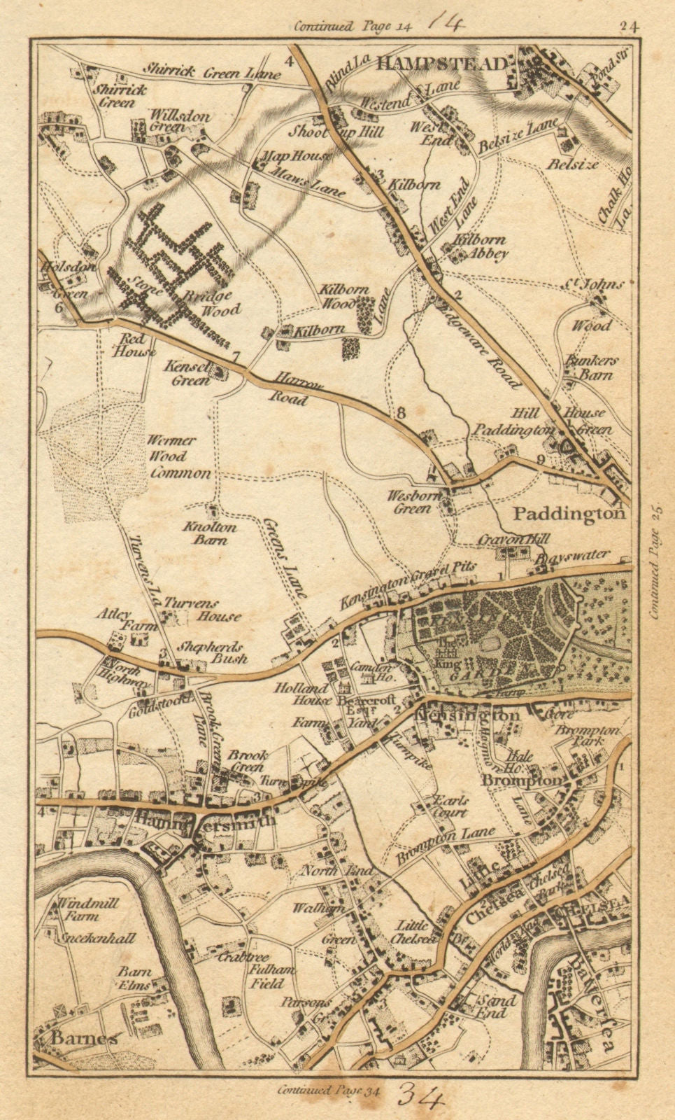 W LONDON.Kensington,Chelsea,Hammersmith,Battersea,Hampstead,Willesden 1786 map