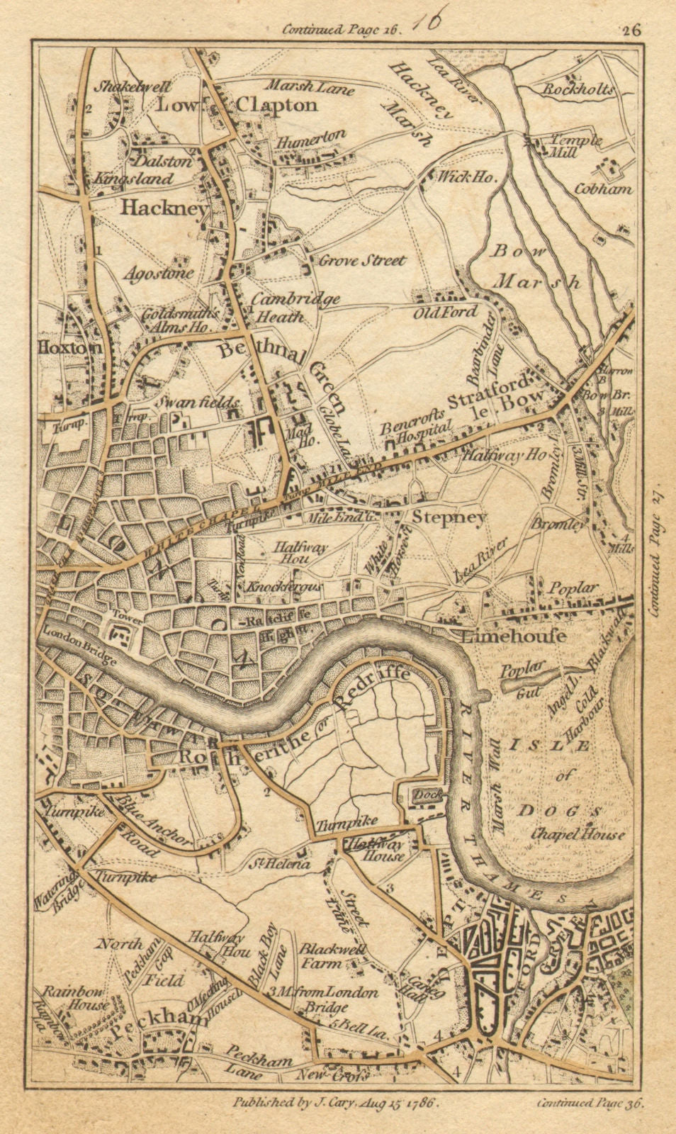 EAST END. Hackney,Hoxton,Stratford,Bow,City,Bermondsey,Isle of Dogs 1786 map