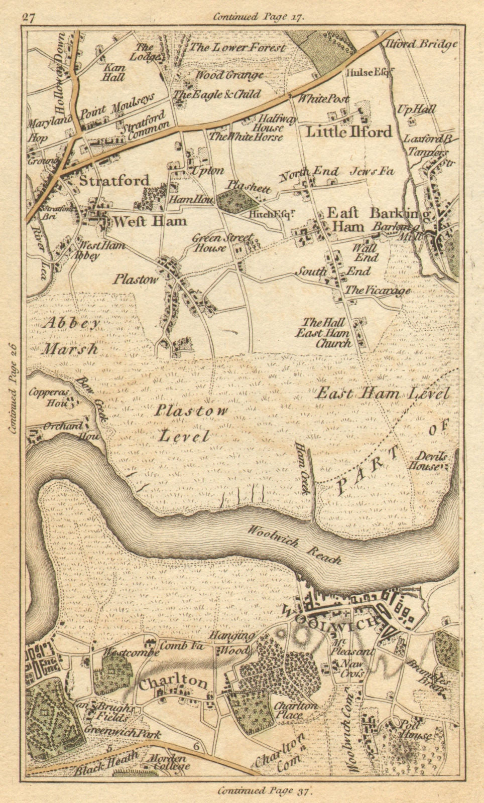 WOOLWICH. Greenwich,Stratford,West/East Ham,Charlton,Barking,Plaistow 1786 map