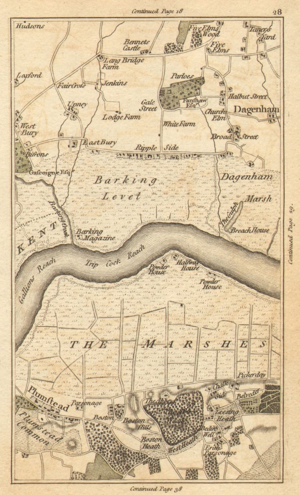 DAGENHAM. Plumstead, Woolwich, Barking, Ilford, Becontree, Thamesmead 1786 map