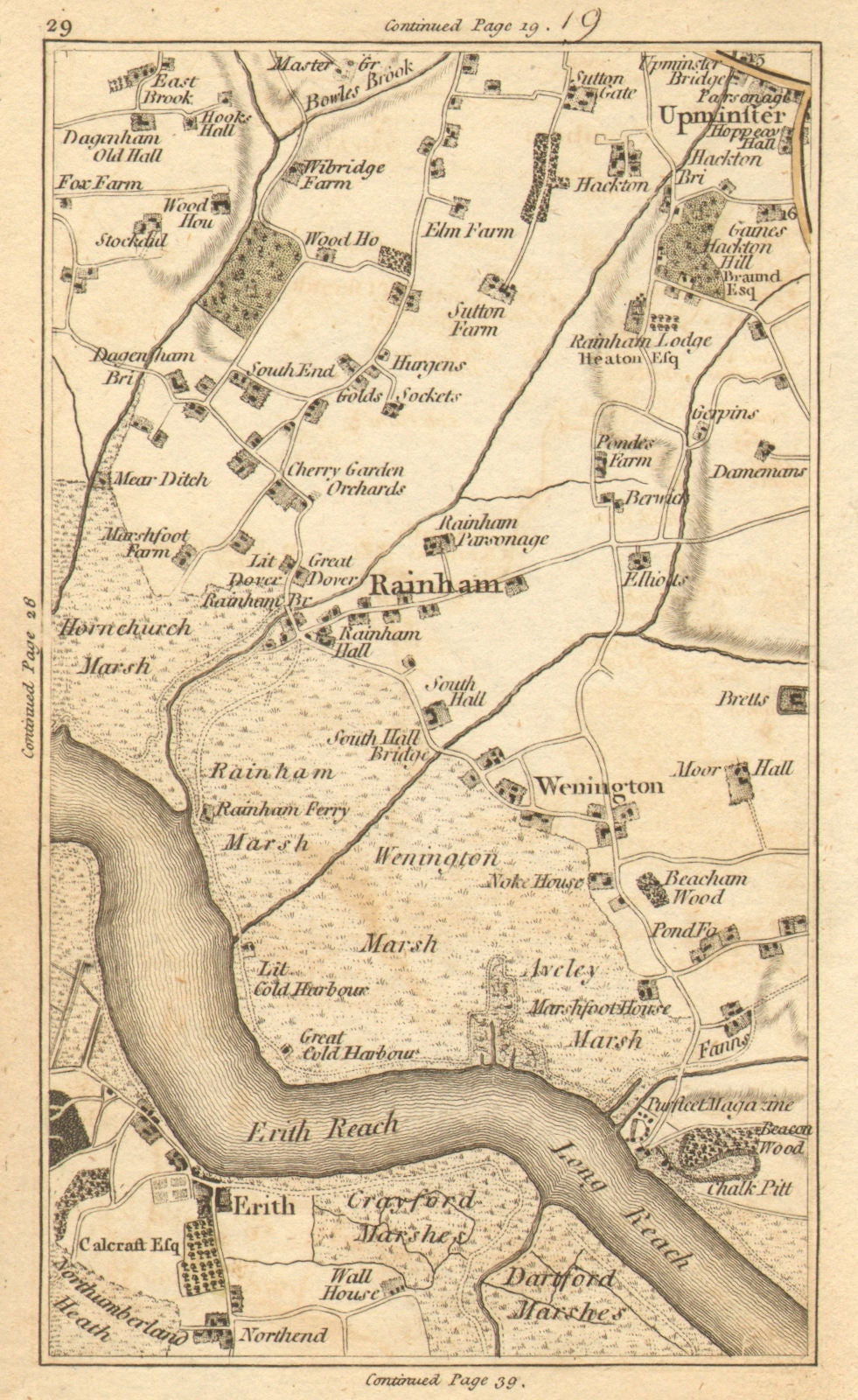 HORNCHURCH.Upminster,Erith,Rainham,Dagenham,Purfleet,Dartford 1786 old map