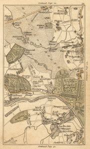 HOUNSLOW.Twickenham,Teddington,Hanworth,Hampton,Molesey,Thames Ditton 1786 map