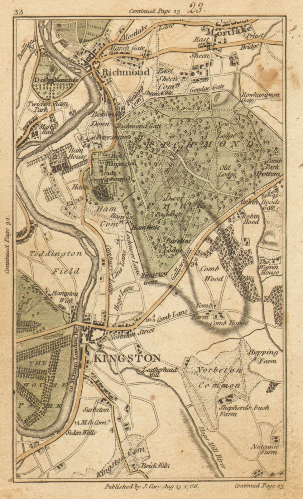 RICHMOND-UPON-THAMES.Kingston,Surbiton,Mortlake,Twickenham,Hampton 1786 map