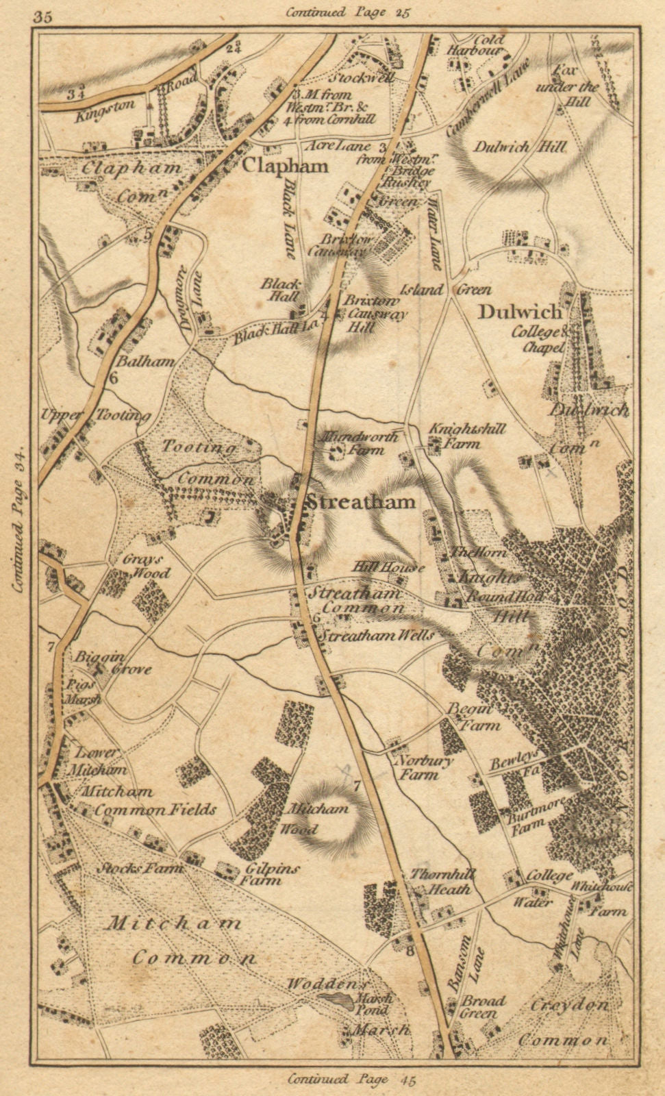CLAPHAM. Streatham,Dulwich,Tooting,Mitcham,Croydon,Brixton,Stockwell 1786 map