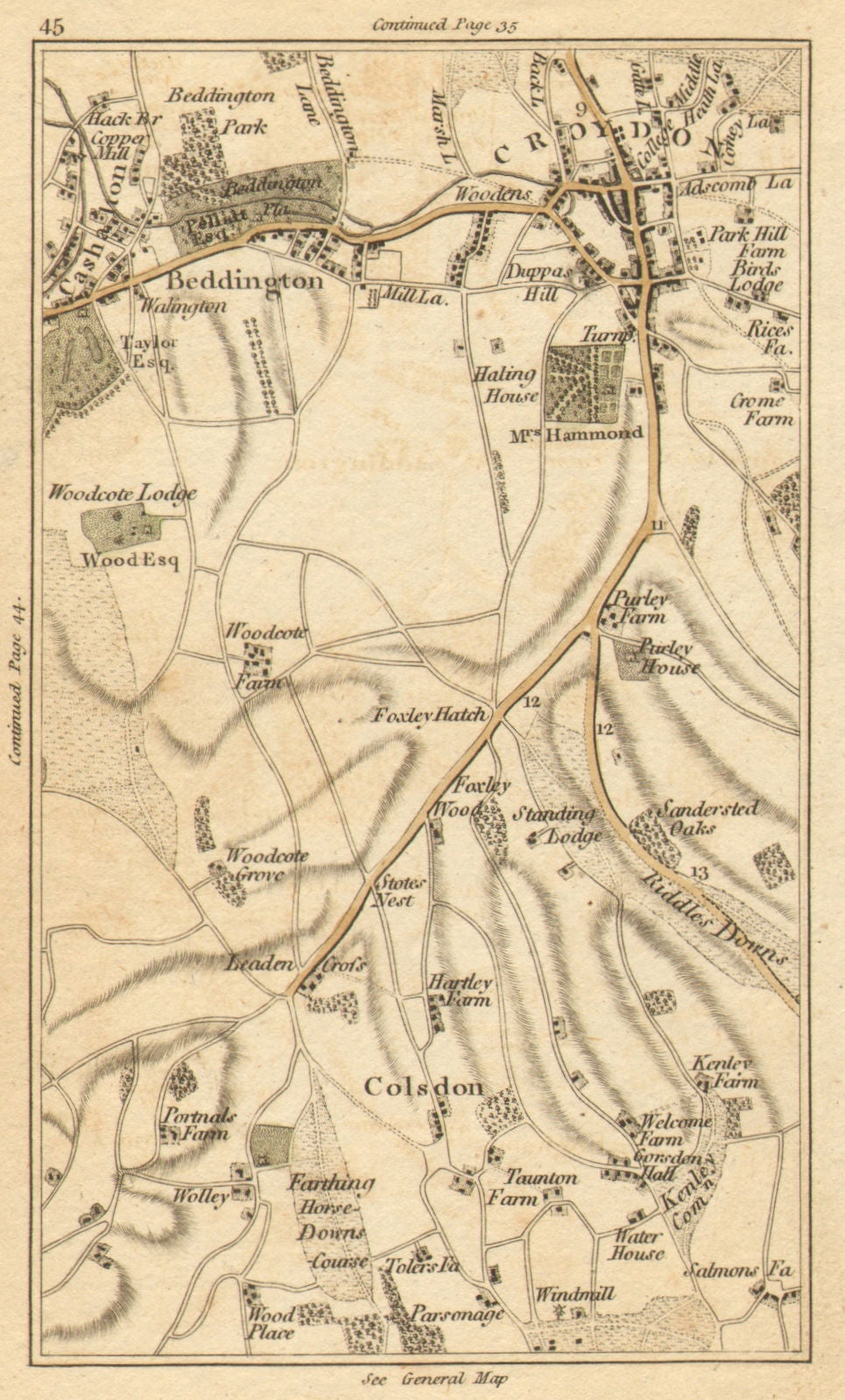 CROYDON. Beddington,Coulsdon,Purley,Wallington,Sanderstead,Chipstead 1786 map