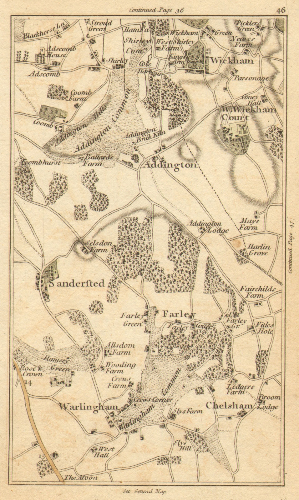 CROYDON. Wickham,West Wickham,Addington,Sanderstead,Farley,Warlingham 1786 map