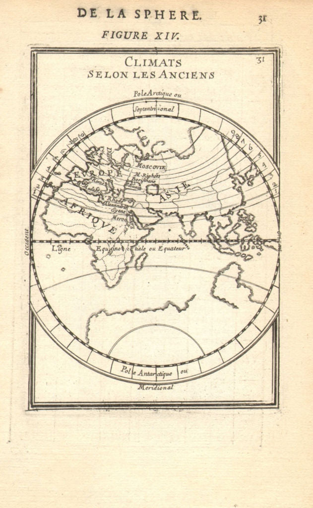 EASTERN HEMISPHERE. Climatic regions according to the ancients. MALLET 1683 map