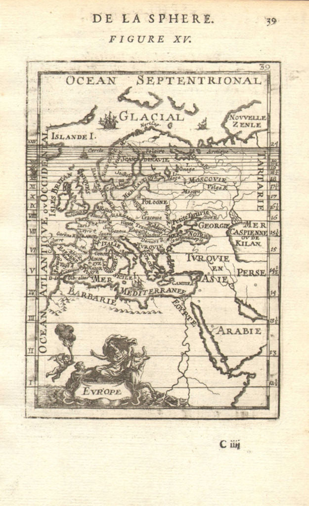 EUROPE showing daylight hours at summer equinox. Sunrise-sunset. MALLET 1683 map