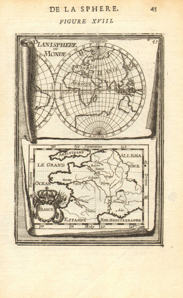 FRANCE/WORLD. odd-shaped Australia close to southern continent. MALLET 1683 map