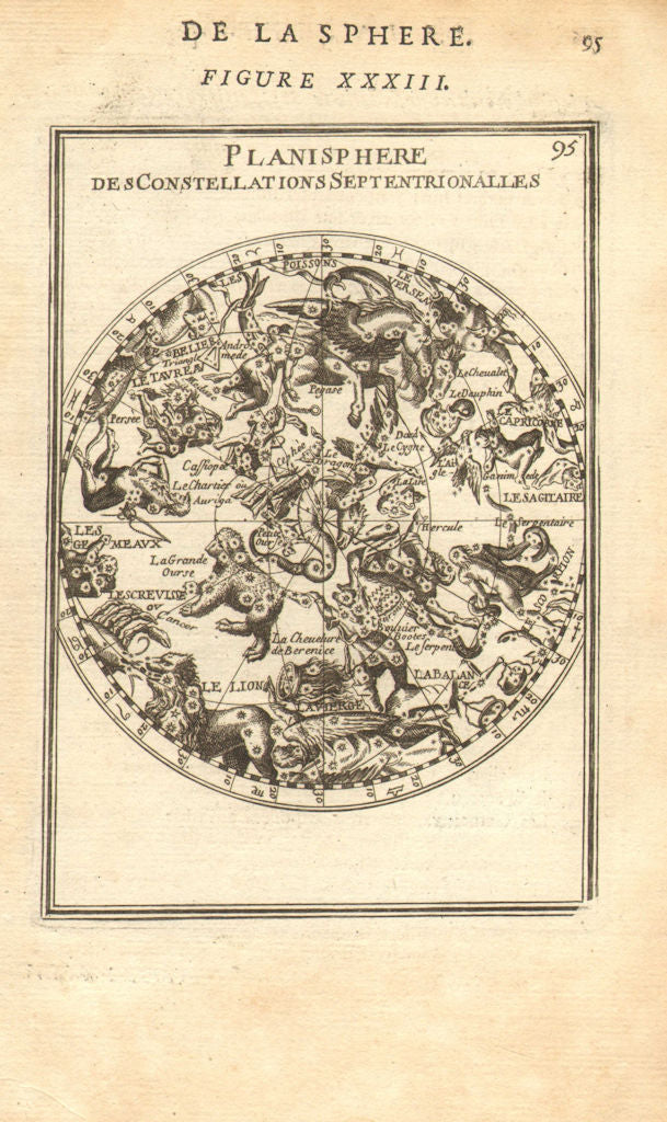 NORTHERN NIGHT SKY. Planisphere Constellations Septentrionalles. MALLET 1683 map