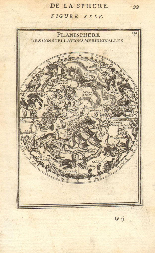 SOUTHERN NIGHT SKY. Planisphere Constellations Meridionalles. MALLET 1683 map