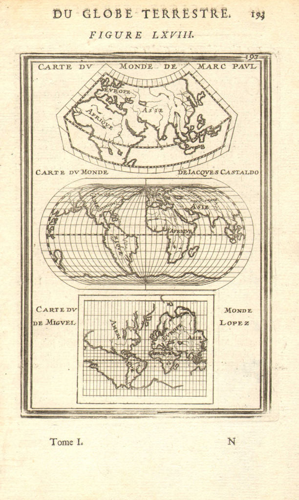 EARLY WORLD MAPS Paul (Marco Polo) Castaldo (Gastaldi) Lopez (Lopes) MALLET 1683